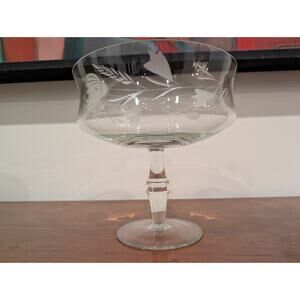 Vintage Etched Glass Footed Compote Bowl 8” x 8” – Elegant Floral Etch - CLEAN